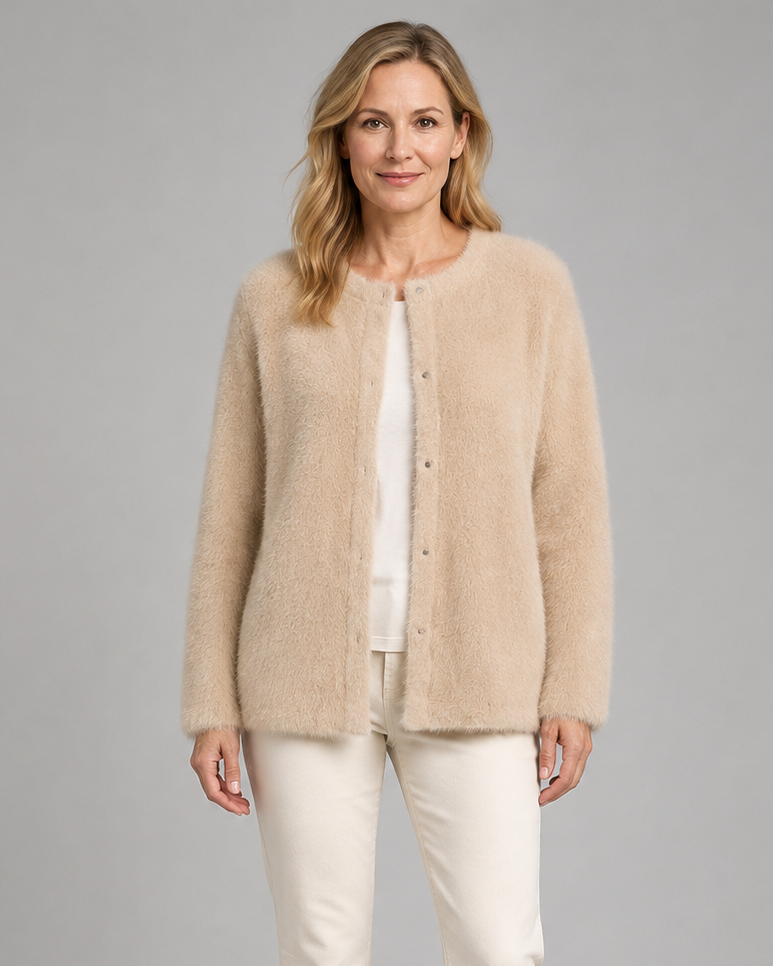 Women's Button Up Longline Knit Cardigan with Round Neck