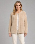 Women's Button Up Longline Knit Cardigan with Round Neck
