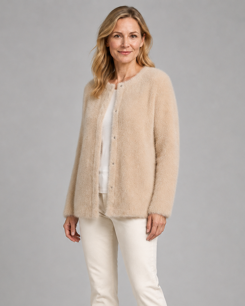 Women's Button Up Longline Knit Cardigan with Round Neck