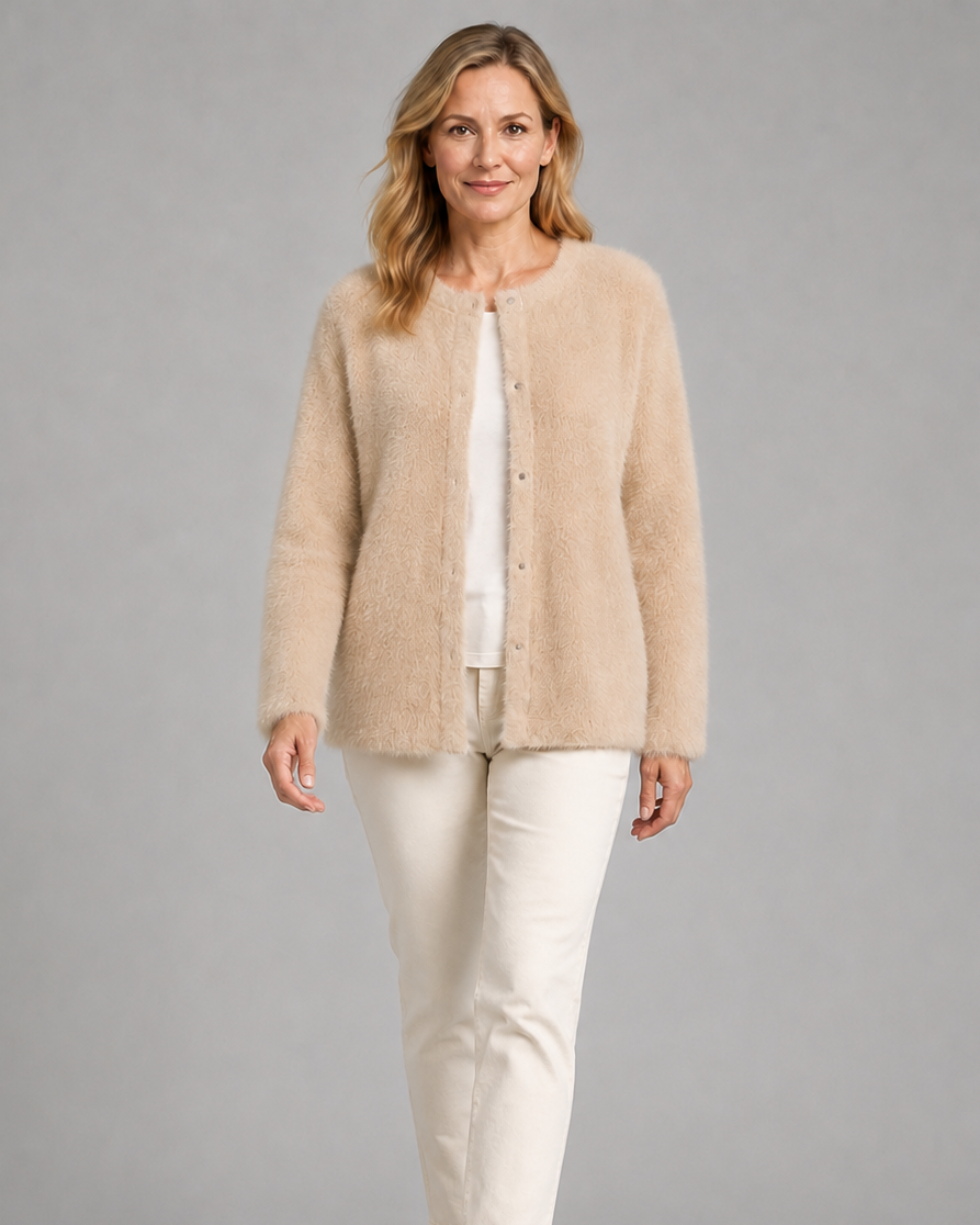 Women's Button Up Longline Knit Cardigan with Round Neck
