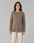 Women's Button Up Longline Knit Cardigan with Round Neck