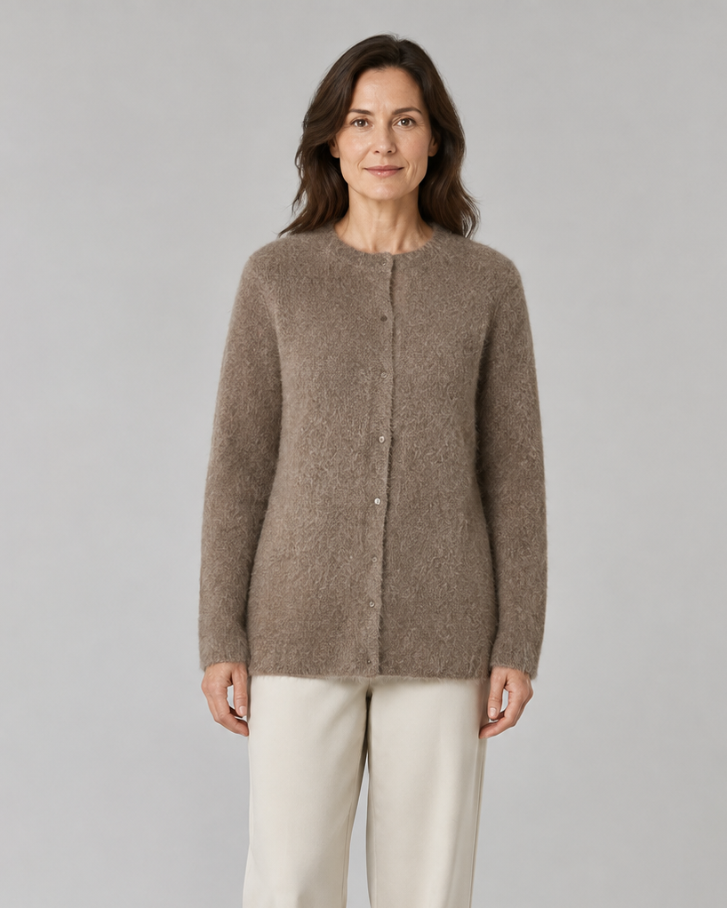Women's Button Up Longline Knit Cardigan with Round Neck