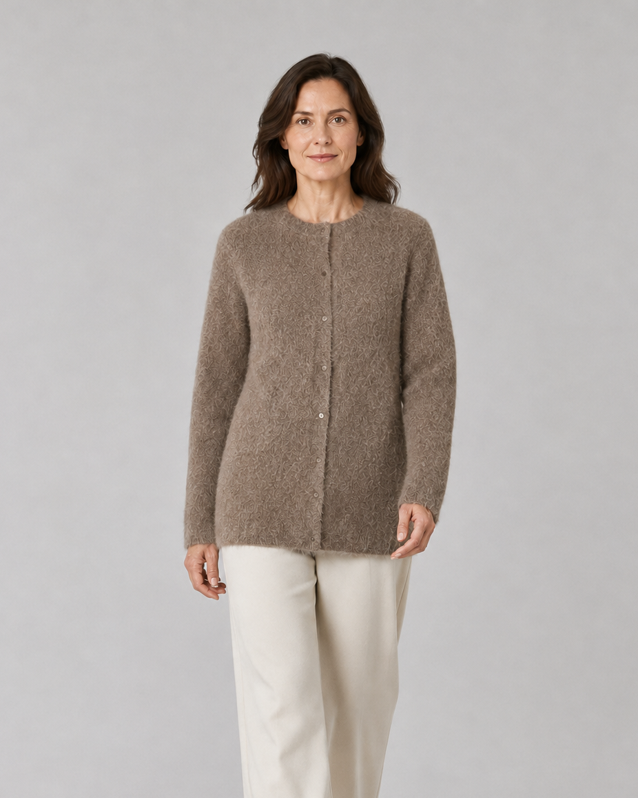 Women's Button Up Longline Knit Cardigan with Round Neck