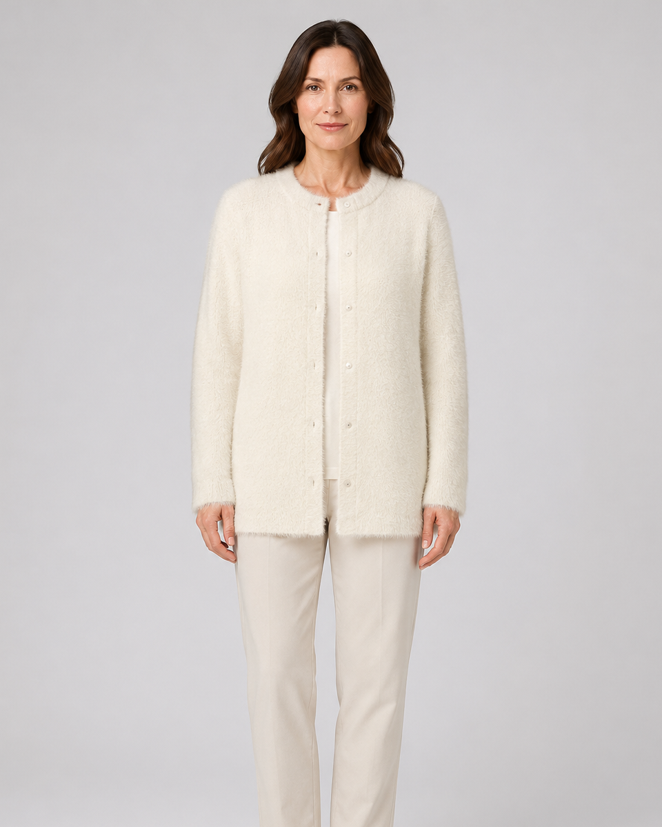 Women's Button Up Longline Knit Cardigan with Round Neck