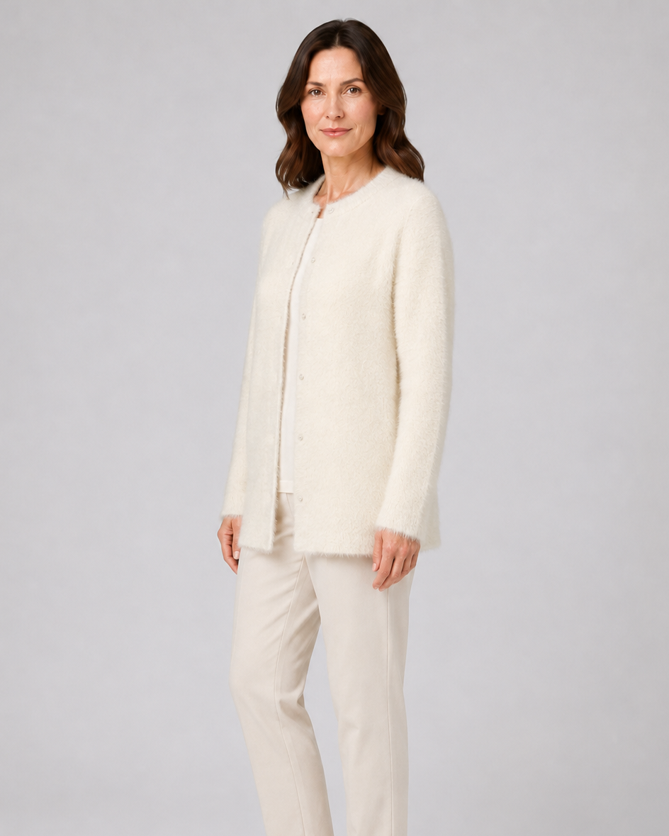 Women's Button Up Longline Knit Cardigan with Round Neck