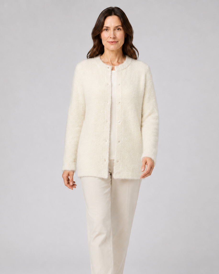 Women's Button Up Longline Knit Cardigan with Round Neck