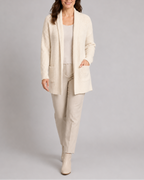 Women's Long Open Front Ribbed Knit Cardigan with Pockets