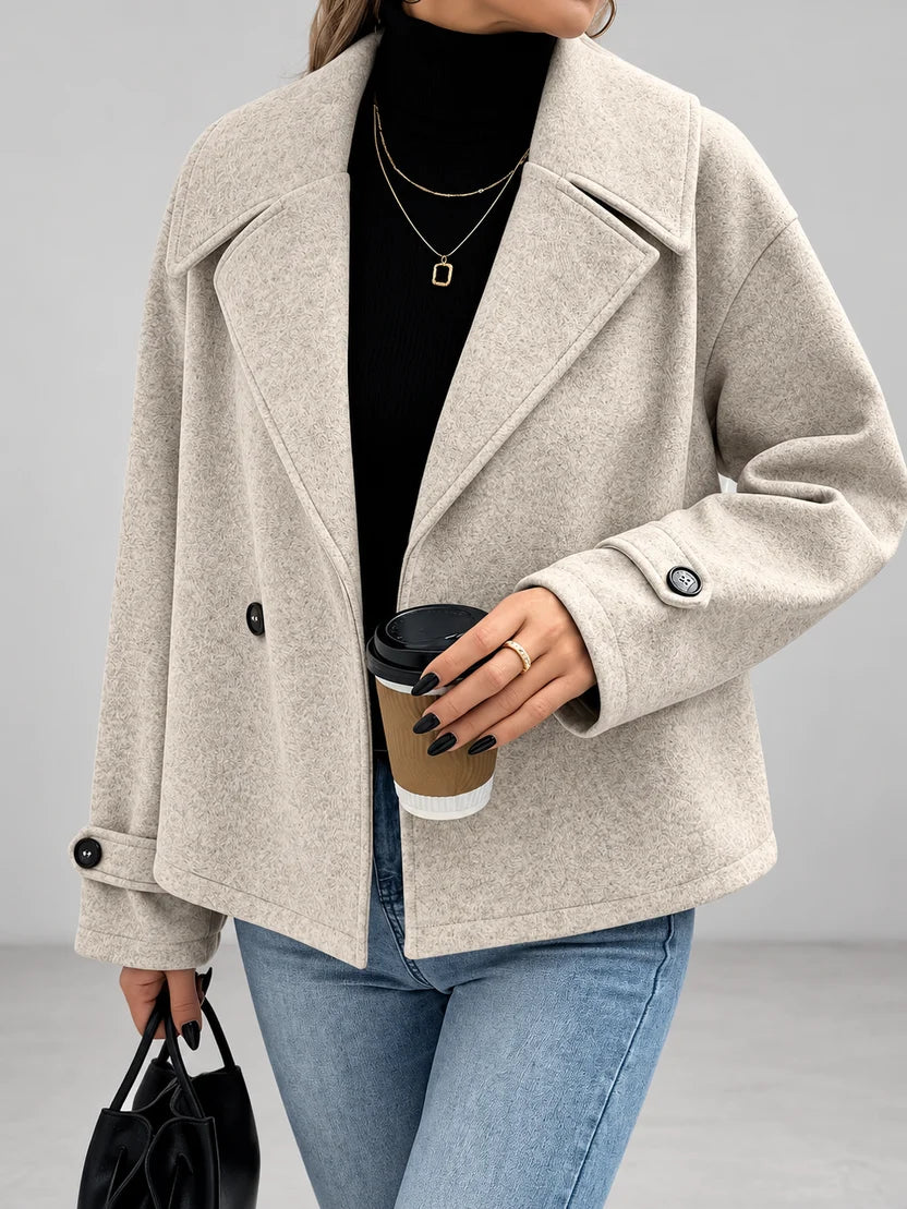 Women's Oversized Double Breasted Jacket with Lapel Collar and Button Front