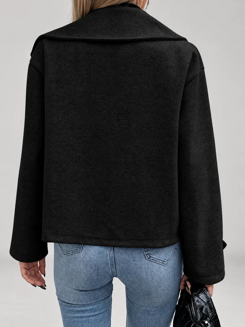 Women's Oversized Double Breasted Jacket with Lapel Collar and Button Front