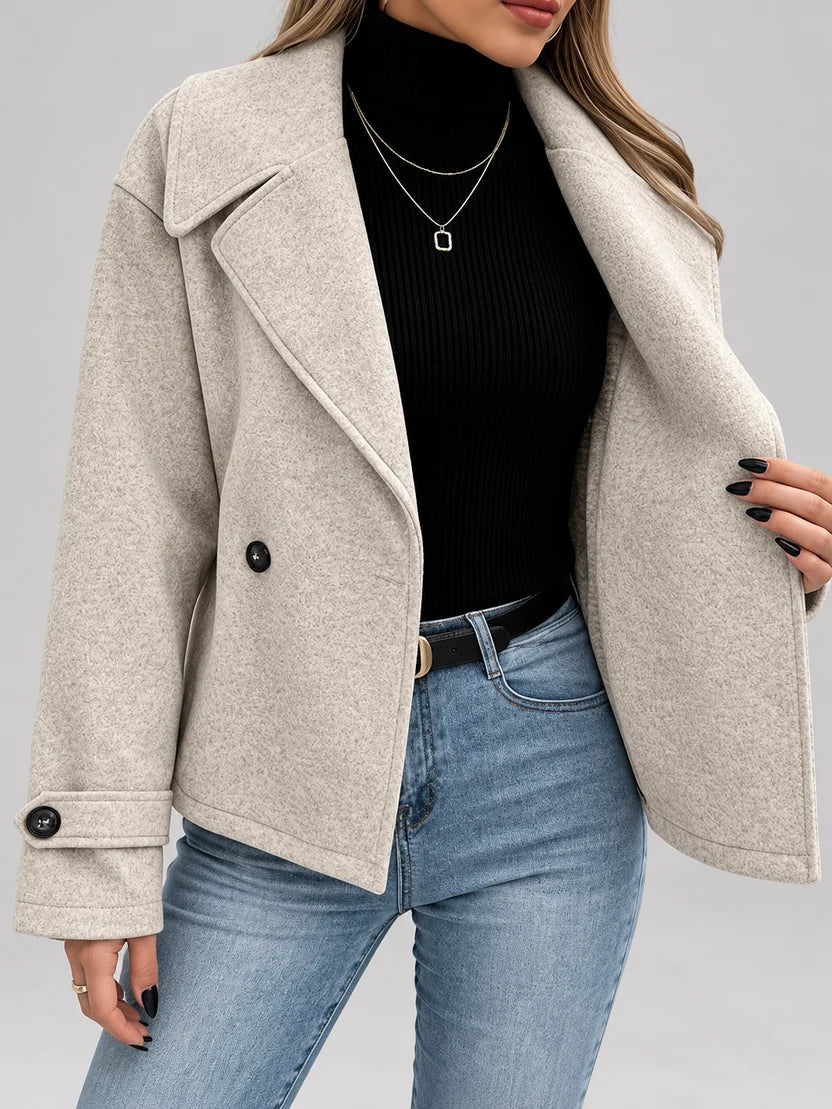Women's Oversized Double Breasted Jacket with Lapel Collar and Button Front