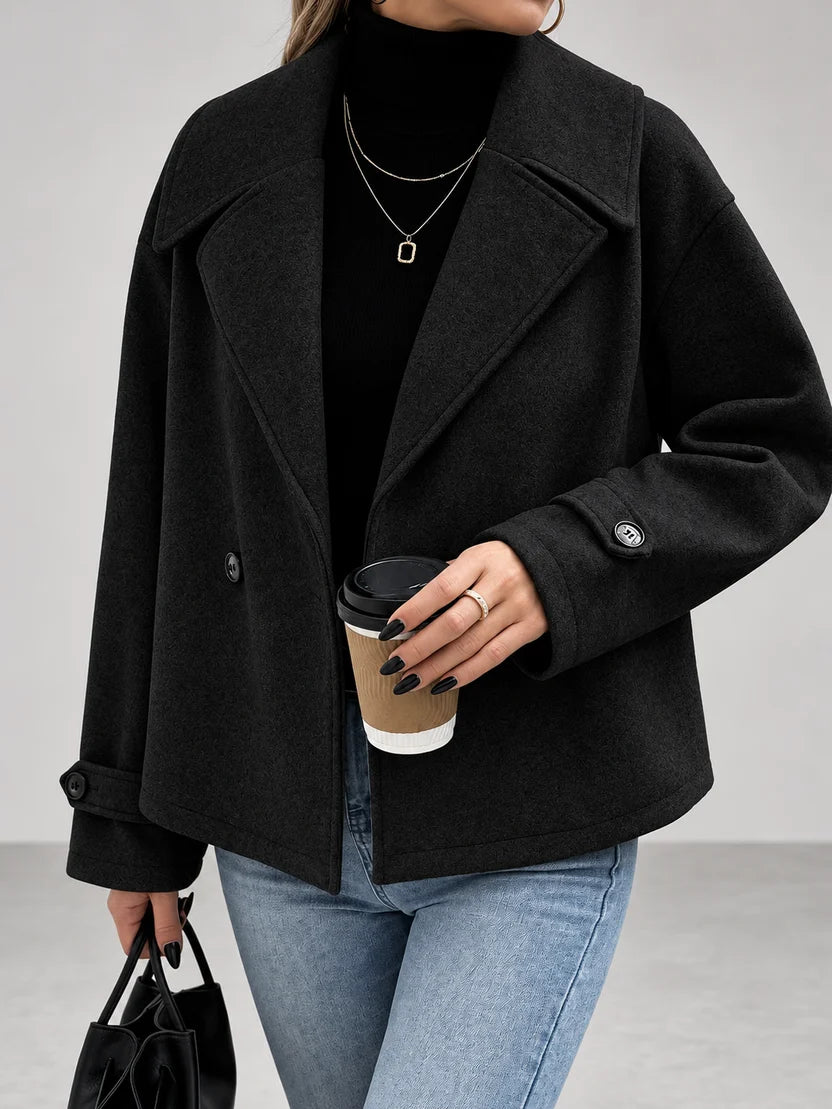 Women's Oversized Double Breasted Jacket with Lapel Collar and Button Front