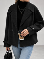 Women's Oversized Double Breasted Jacket with Lapel Collar and Button Front