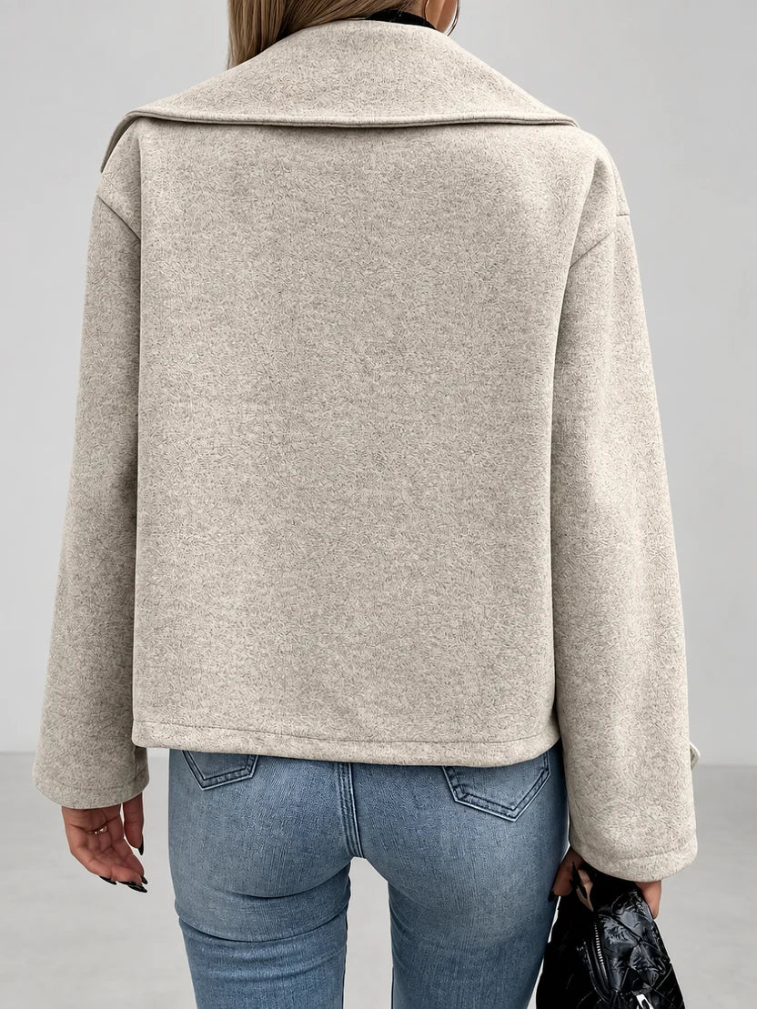 Women's Oversized Double Breasted Jacket with Lapel Collar and Button Front