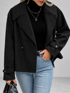 Women's Oversized Double Breasted Jacket with Lapel Collar and Button Front