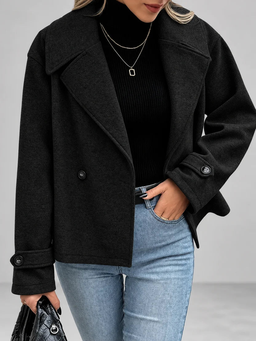 Women's Oversized Double Breasted Jacket with Lapel Collar and Button Front