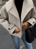 Women's Oversized Double Breasted Jacket with Lapel Collar and Button Front