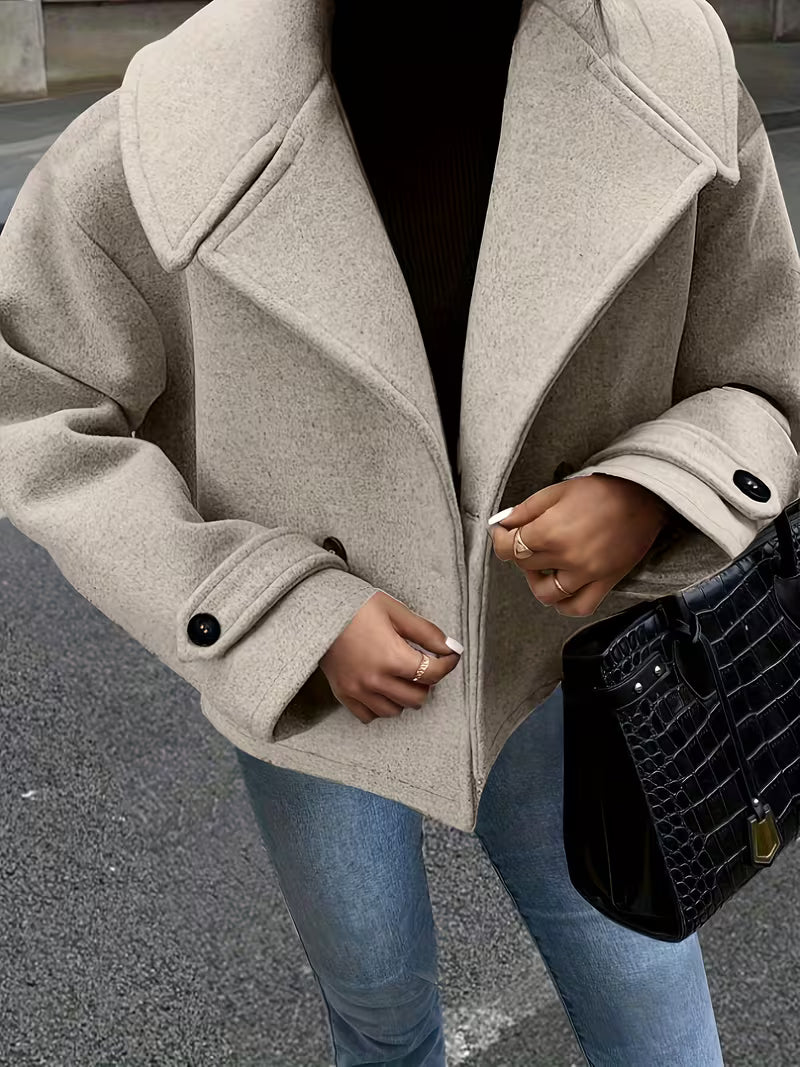 Women's Oversized Double Breasted Jacket with Lapel Collar and Button Front