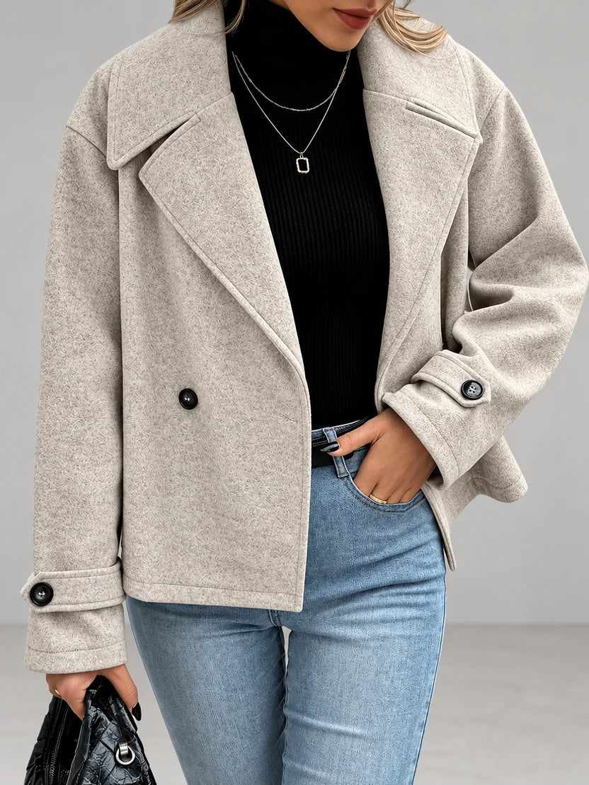 Women's Oversized Double Breasted Jacket with Lapel Collar and Button Front