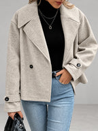 Women's Oversized Double Breasted Jacket with Lapel Collar and Button Front