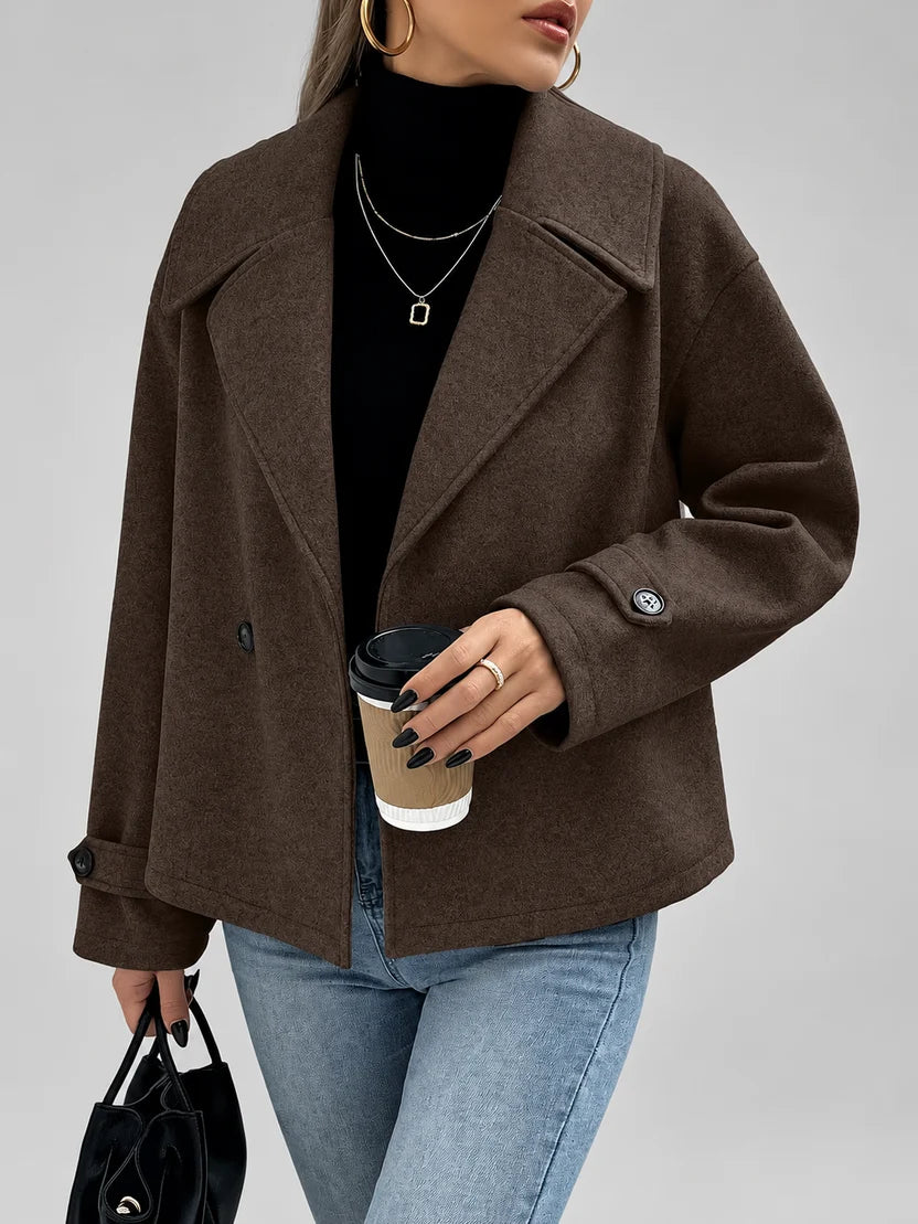 Women's Oversized Double Breasted Jacket with Lapel Collar and Button Front