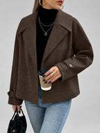 Women's Oversized Double Breasted Jacket with Lapel Collar and Button Front