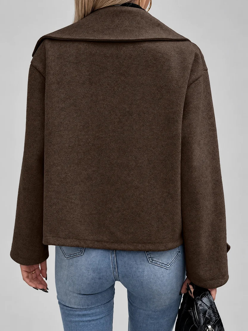 Women's Oversized Double Breasted Jacket with Lapel Collar and Button Front
