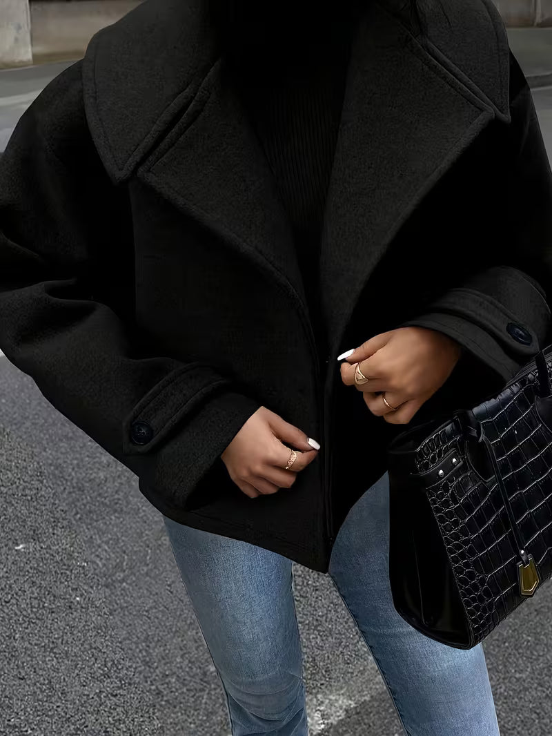 Women's Oversized Double Breasted Jacket with Lapel Collar and Button Front