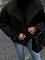Women's Oversized Double Breasted Jacket with Lapel Collar and Button Front