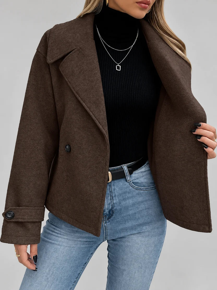 Women's Oversized Double Breasted Jacket with Lapel Collar and Button Front