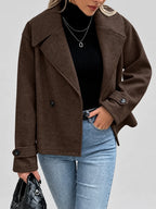 Women's Oversized Double Breasted Jacket with Lapel Collar and Button Front