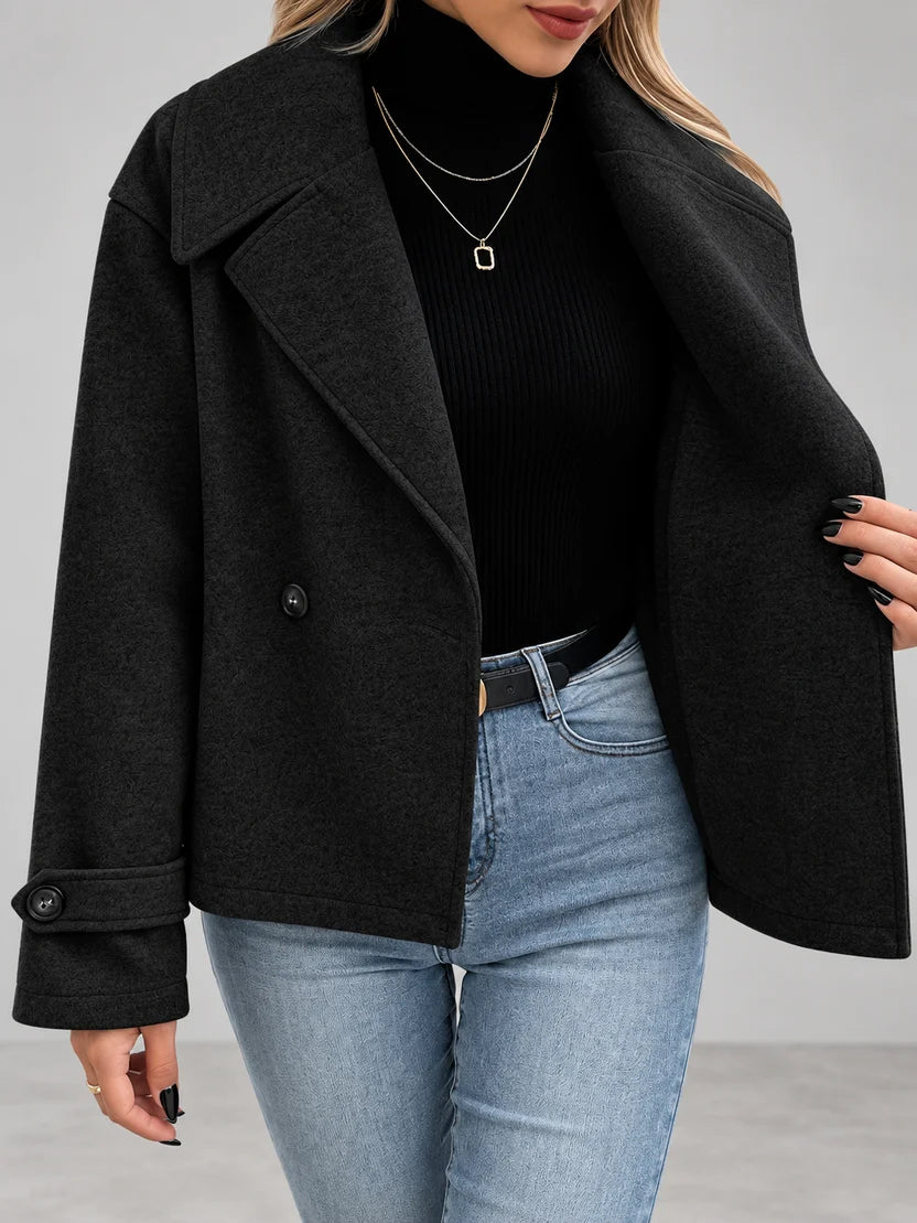 Women's Oversized Double Breasted Jacket with Lapel Collar and Button Front