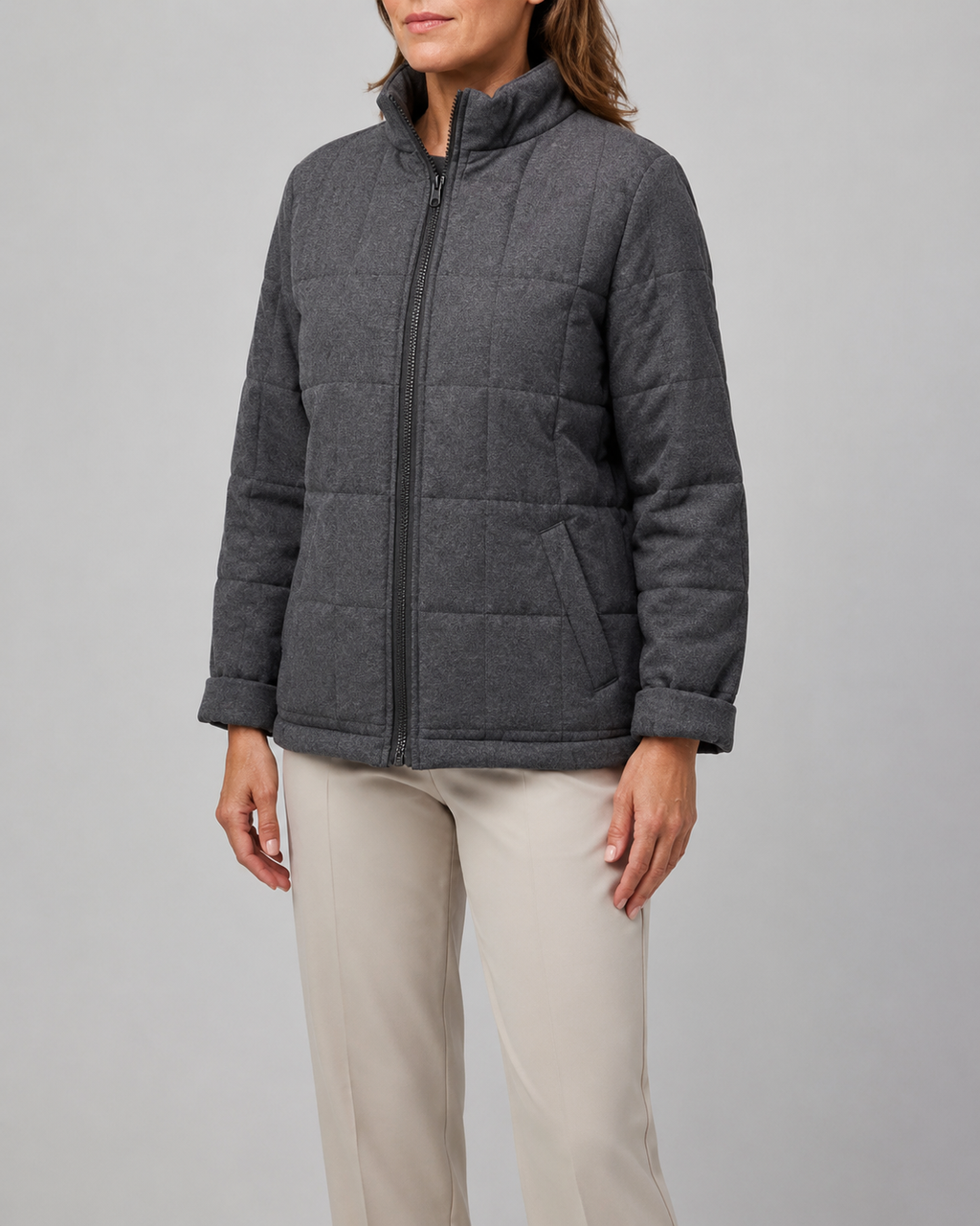 Women's Box Quilted Zip Up Padded Jacket