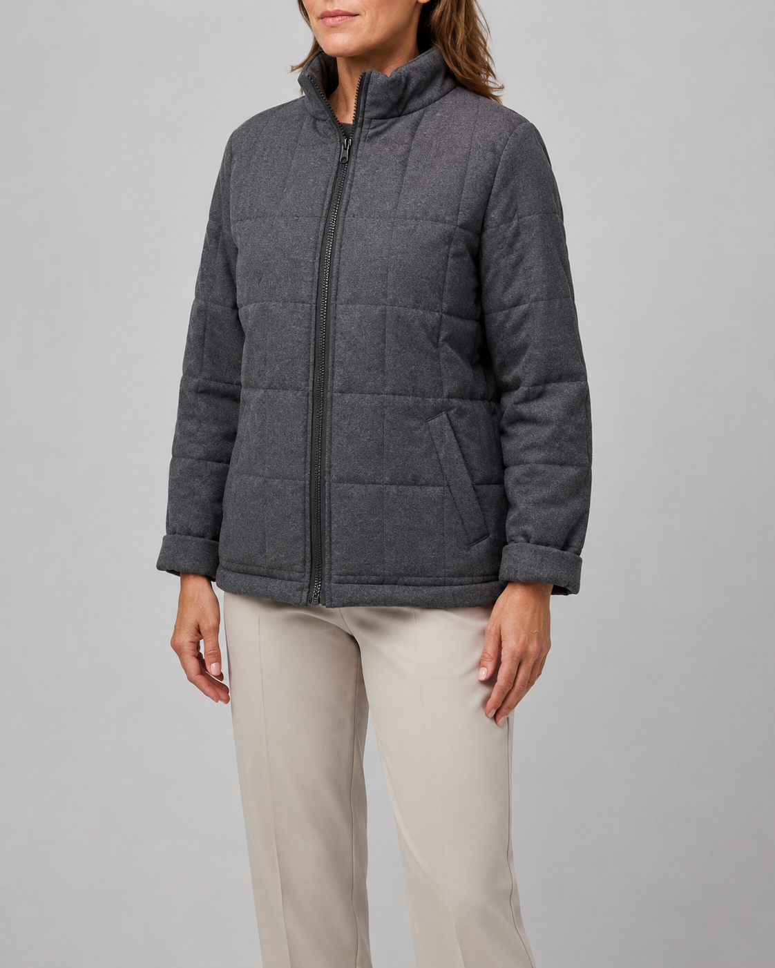 Women's Box Quilted Zip Up Padded Jacket