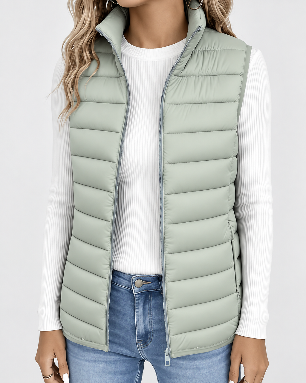 Women's Padded Gilet with Stand Collar and Zip Pockets