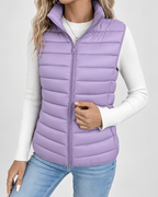 Women's Padded Gilet with Stand Collar and Zip Pockets