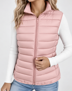 Women's Padded Gilet with Stand Collar and Zip Pockets