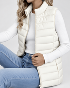 Women's Padded Gilet with Stand Collar and Zip Pockets