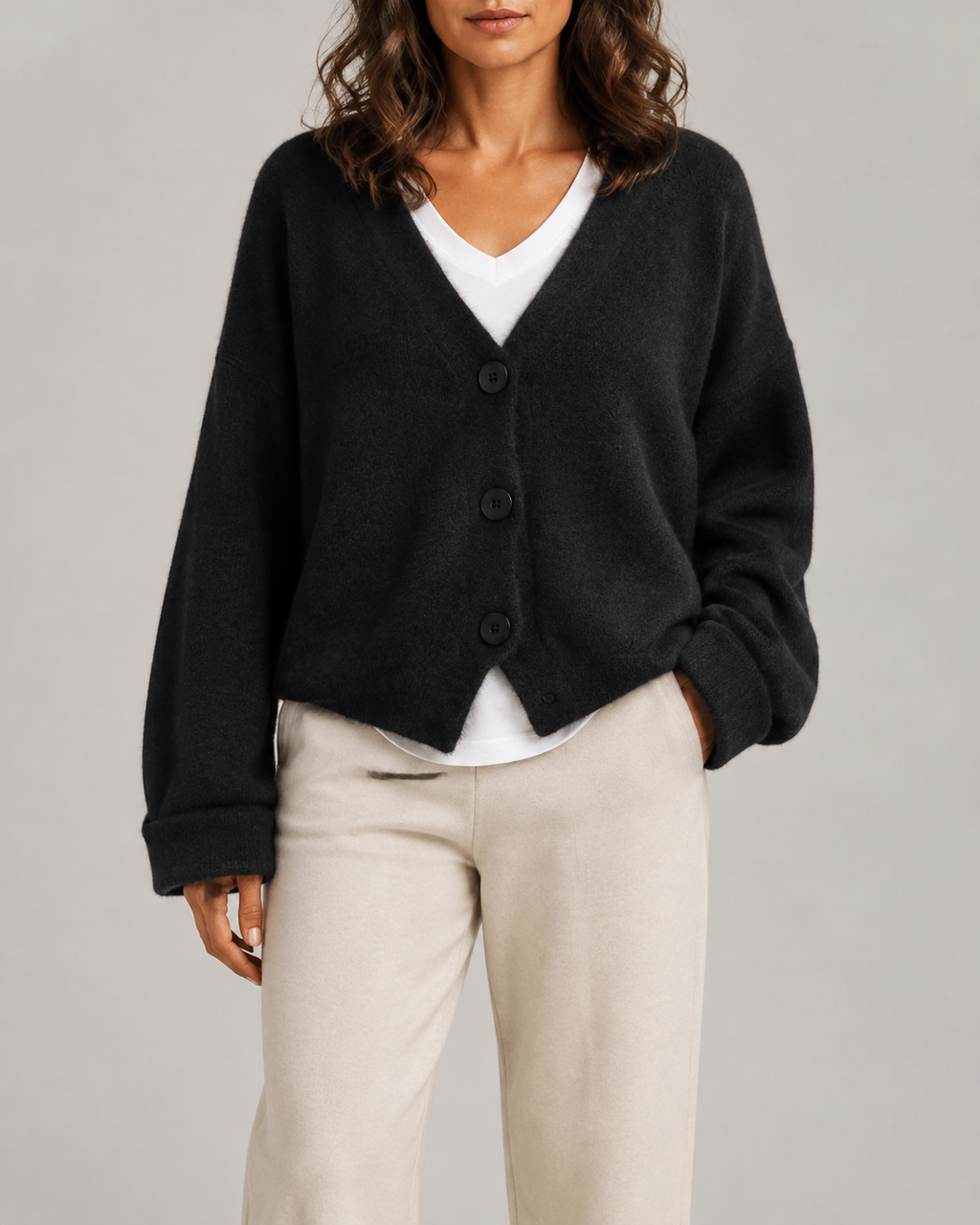 Women's V Neck Button Front Knit Cardigan