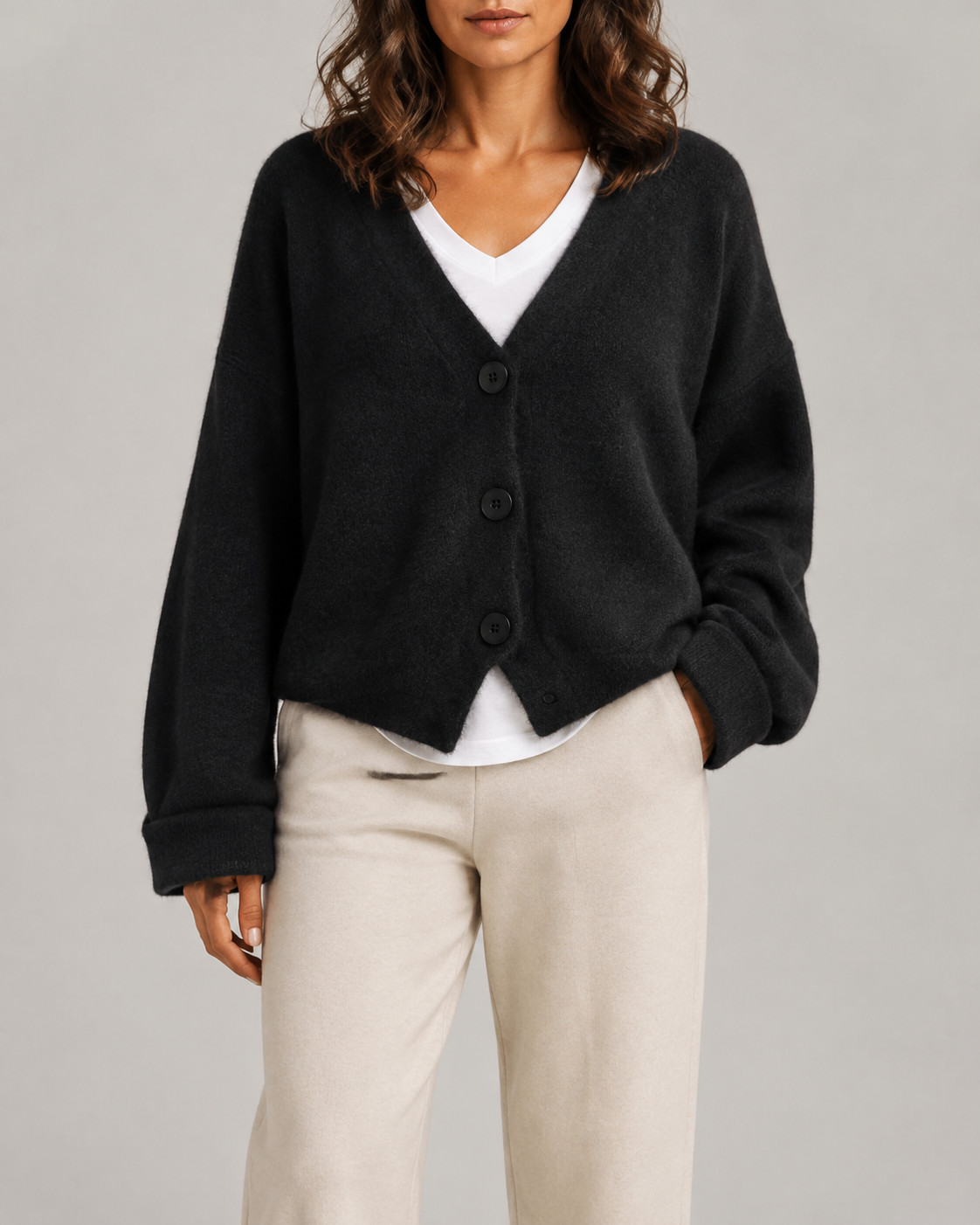 Women's V Neck Button Front Knit Cardigan