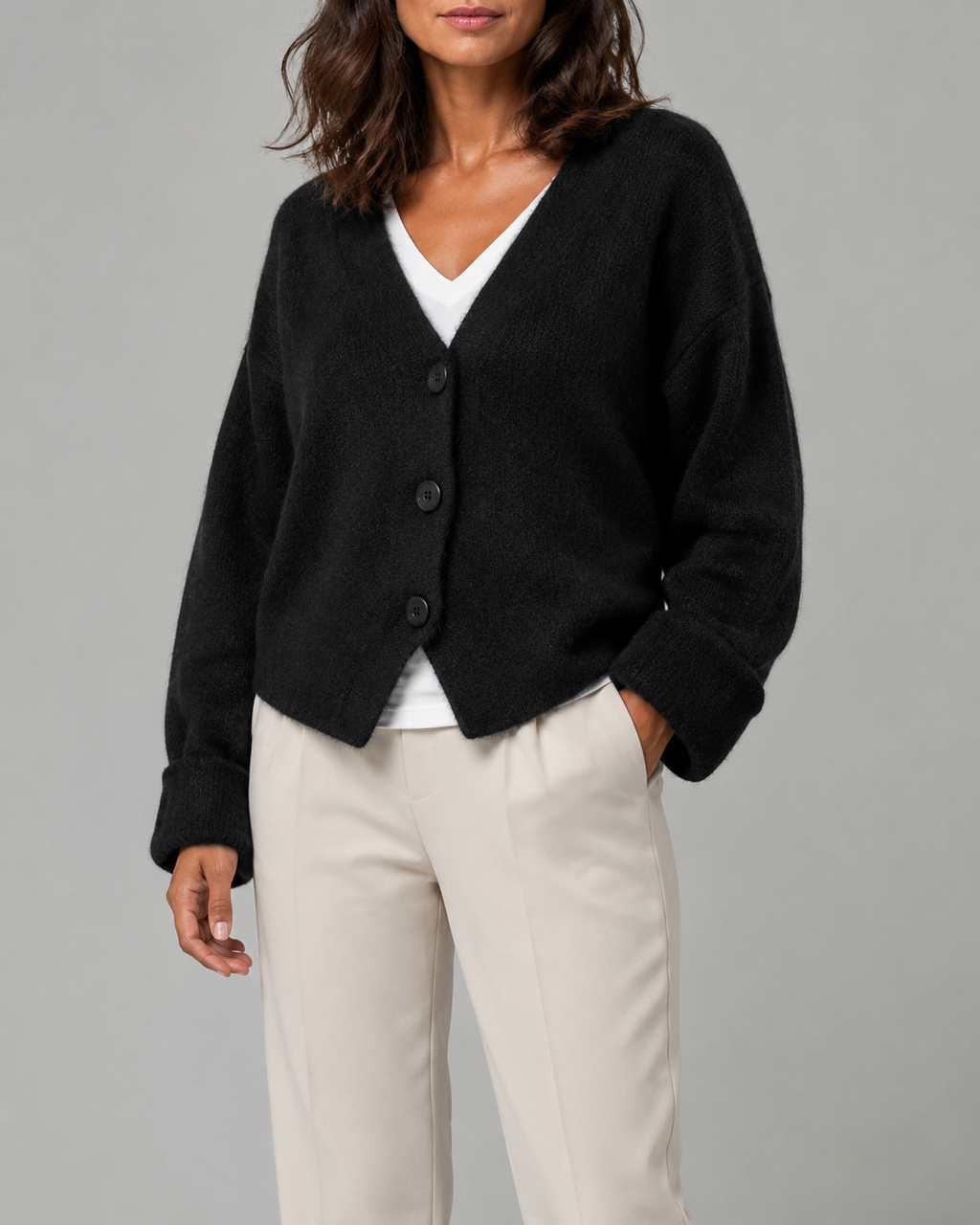 Women's V Neck Button Front Knit Cardigan
