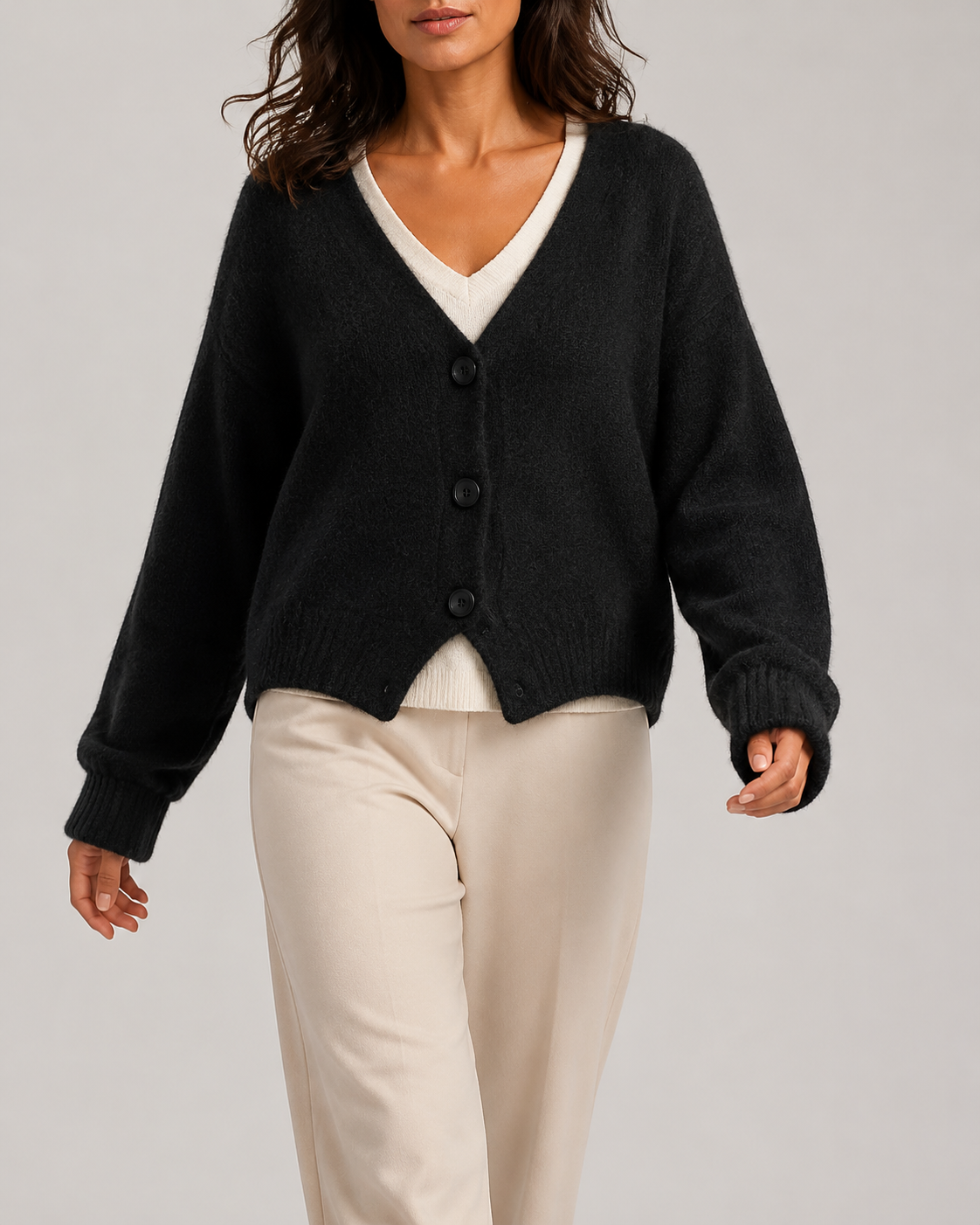 Women's V Neck Button Front Knit Cardigan