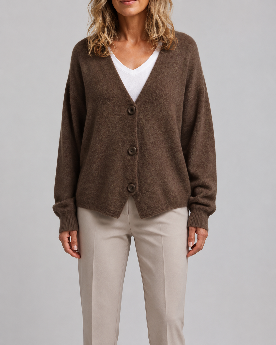 Women's V Neck Button Front Knit Cardigan