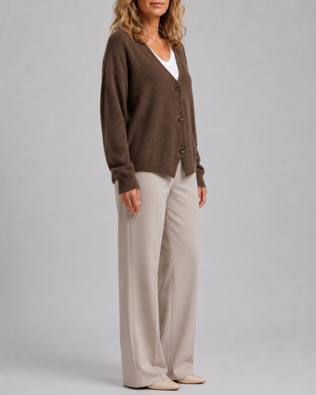 Women's V Neck Button Front Knit Cardigan
