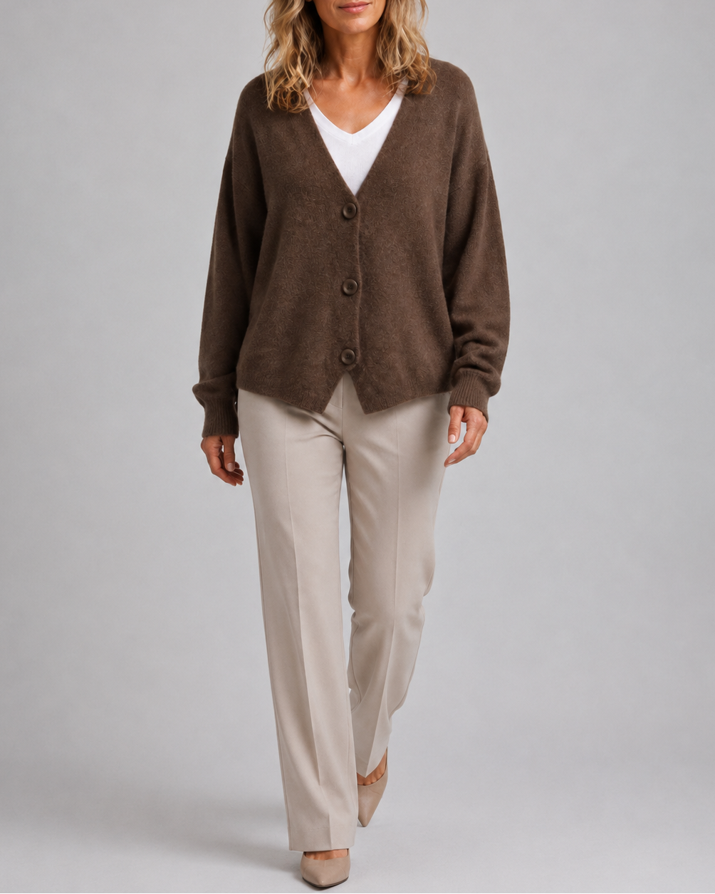 Women's V Neck Button Front Knit Cardigan