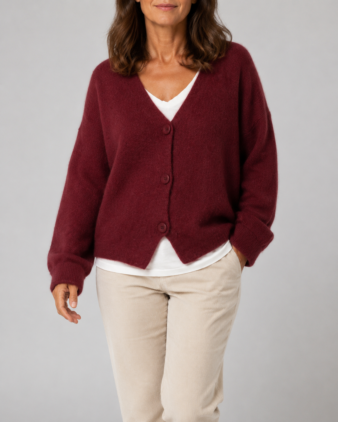 Women's V Neck Button Front Knit Cardigan