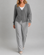 Women's V Neck Button Front Knit Cardigan