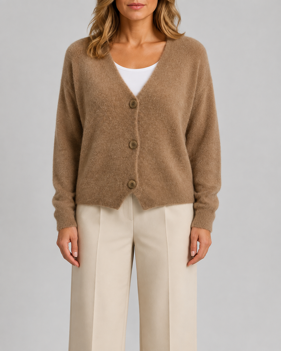 Women's V Neck Button Front Knit Cardigan