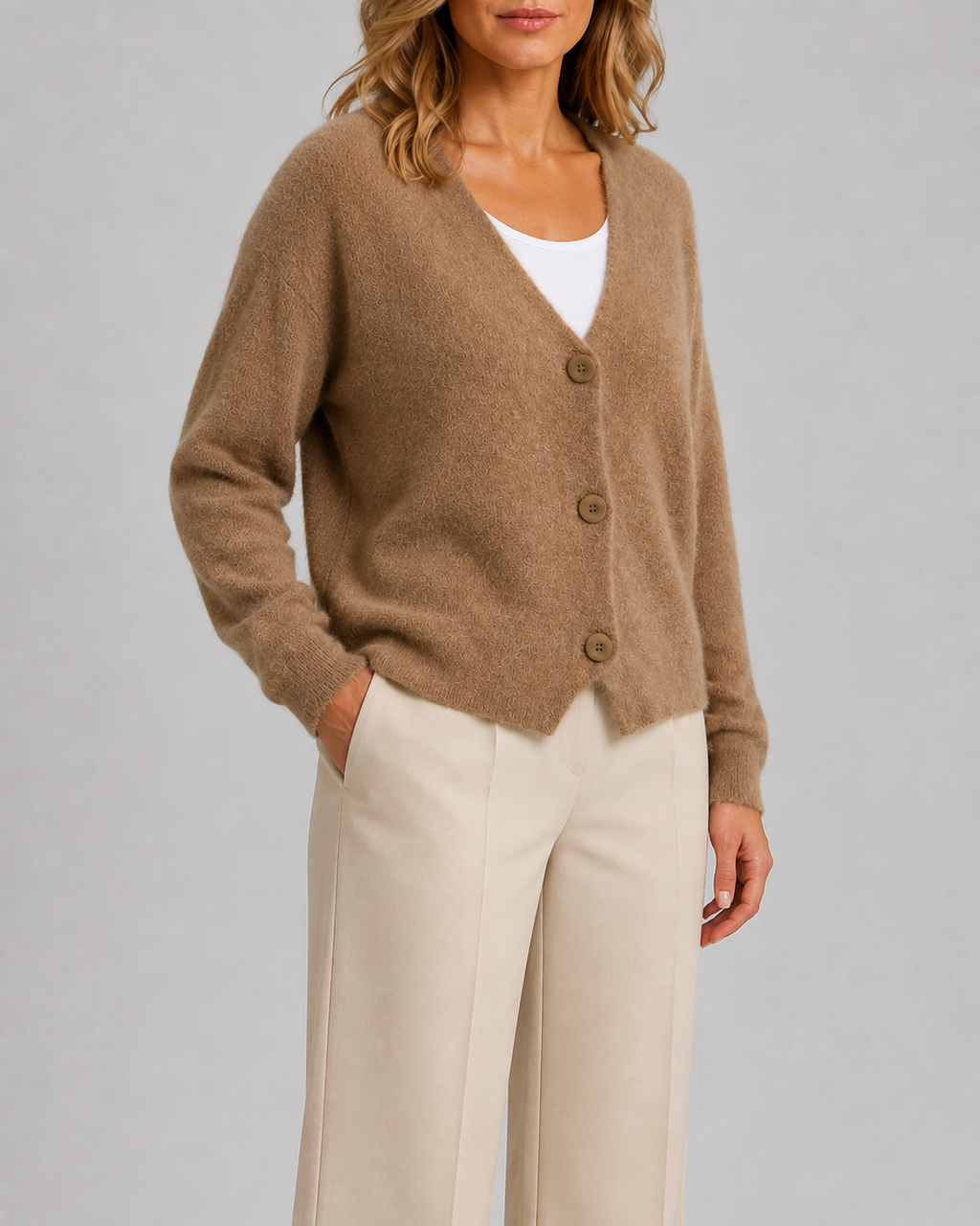 Women's V Neck Button Front Knit Cardigan