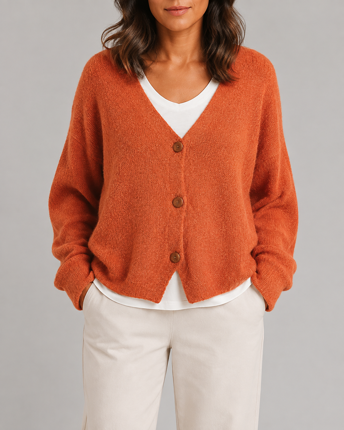Women's V Neck Button Front Knit Cardigan