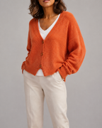 Women's V Neck Button Front Knit Cardigan